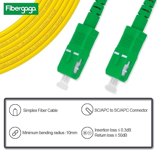 Vista 2 de 9.8 ft OS2 SC/APC a SC/APC Cable de conexión de fibra SC/APC, modo único, Simplex, Opción de longitud: 0.5M(1.6ft)-328.1 ft m 9/125µm 0.079 in