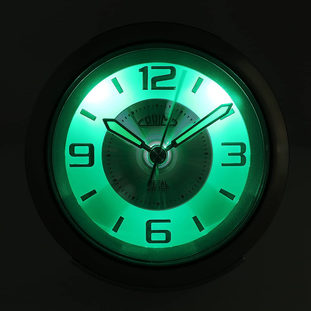 Prim Reloj Despertador analógico de Acero con LED, sin tictac, analógico, Retro, Grande, silencioso, analógico, Funciona con Pilas, Alarma de repetición de Alarma, Color Plata/Rosa, pequeño/Normal