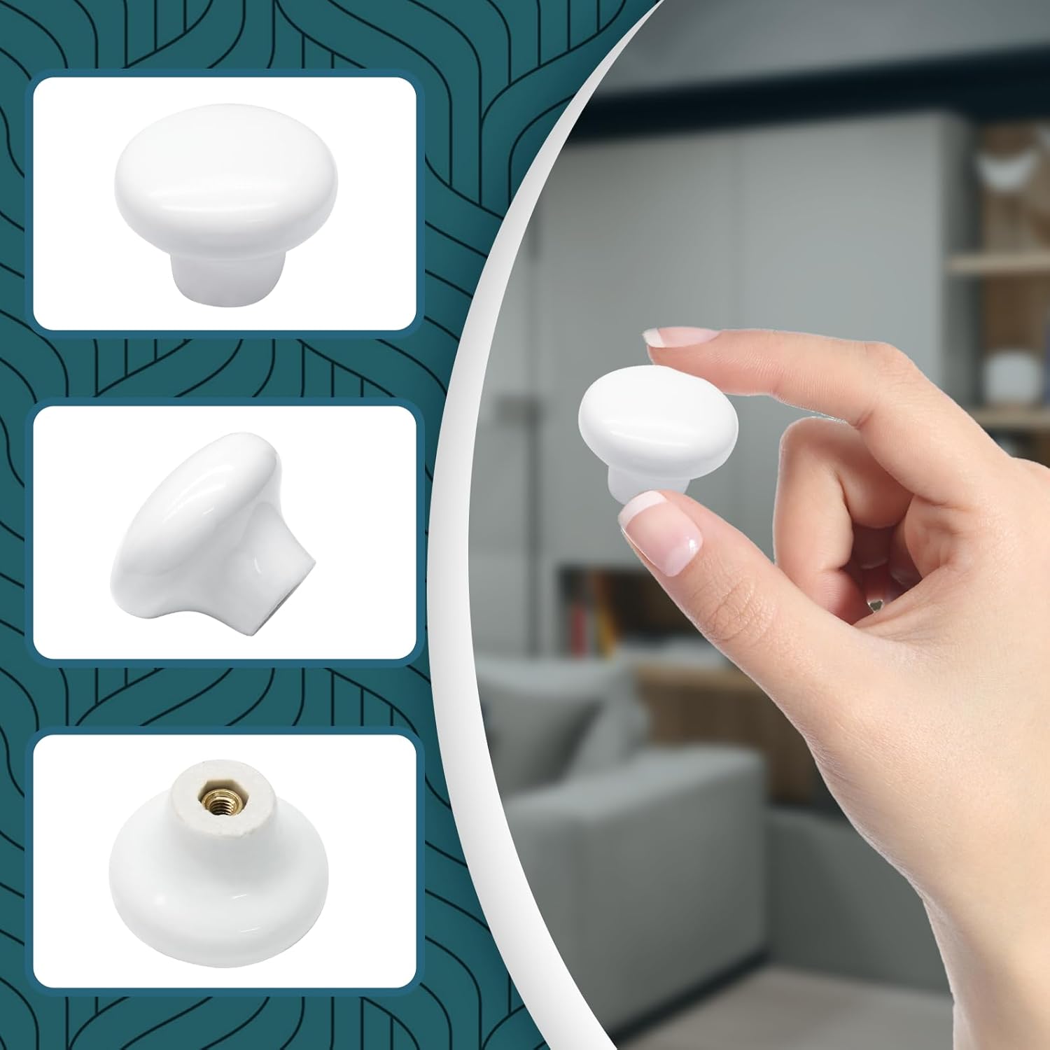10pcs White Ceramic Cabinet Knobs - Round, Decorative Drawer Pulls for Closet, Cupboard, Furniture