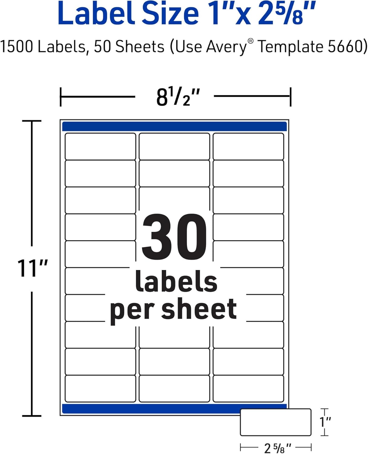 Avery Printable Address Labels with Sure Feed Technology, 1" x 2-5/8", Matte Clear, Compatible with Laser Printers, 1,500 Blank Labels Total, Great for Mailing, Branding, and More (5660)