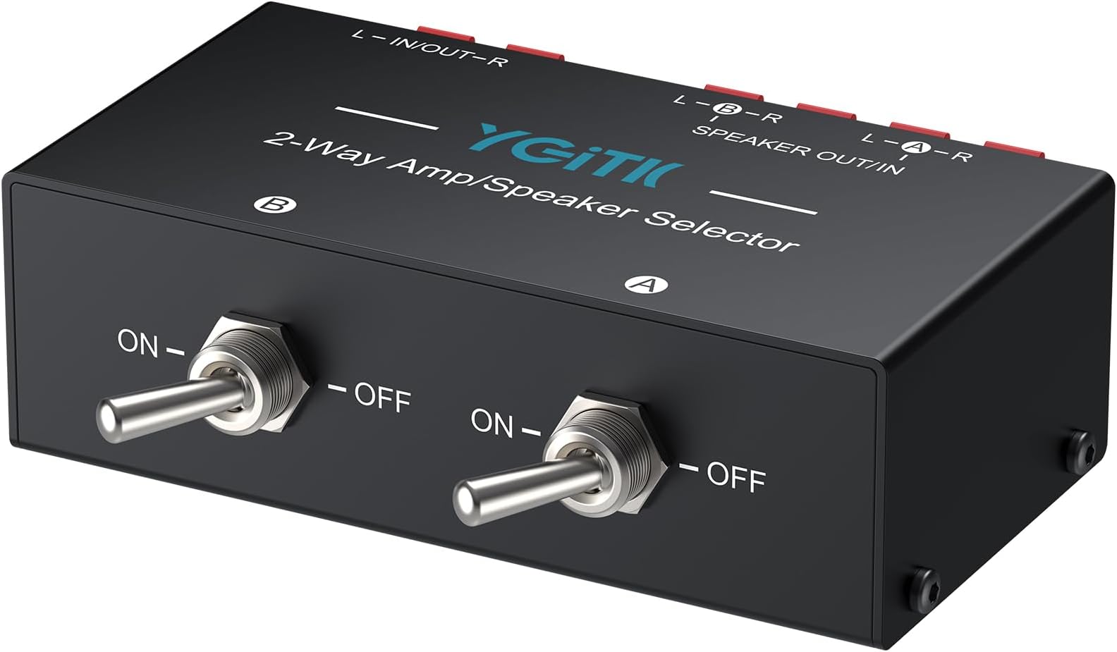 2-Zone Speaker Selector Switch Box 2-Way Amp/Speaker Selector, Passive 1/2 Speaker Switch, 150W RMS Per Channel, Spring Clip Terminals for Amplifier Dual Output with Independent On/Off Control