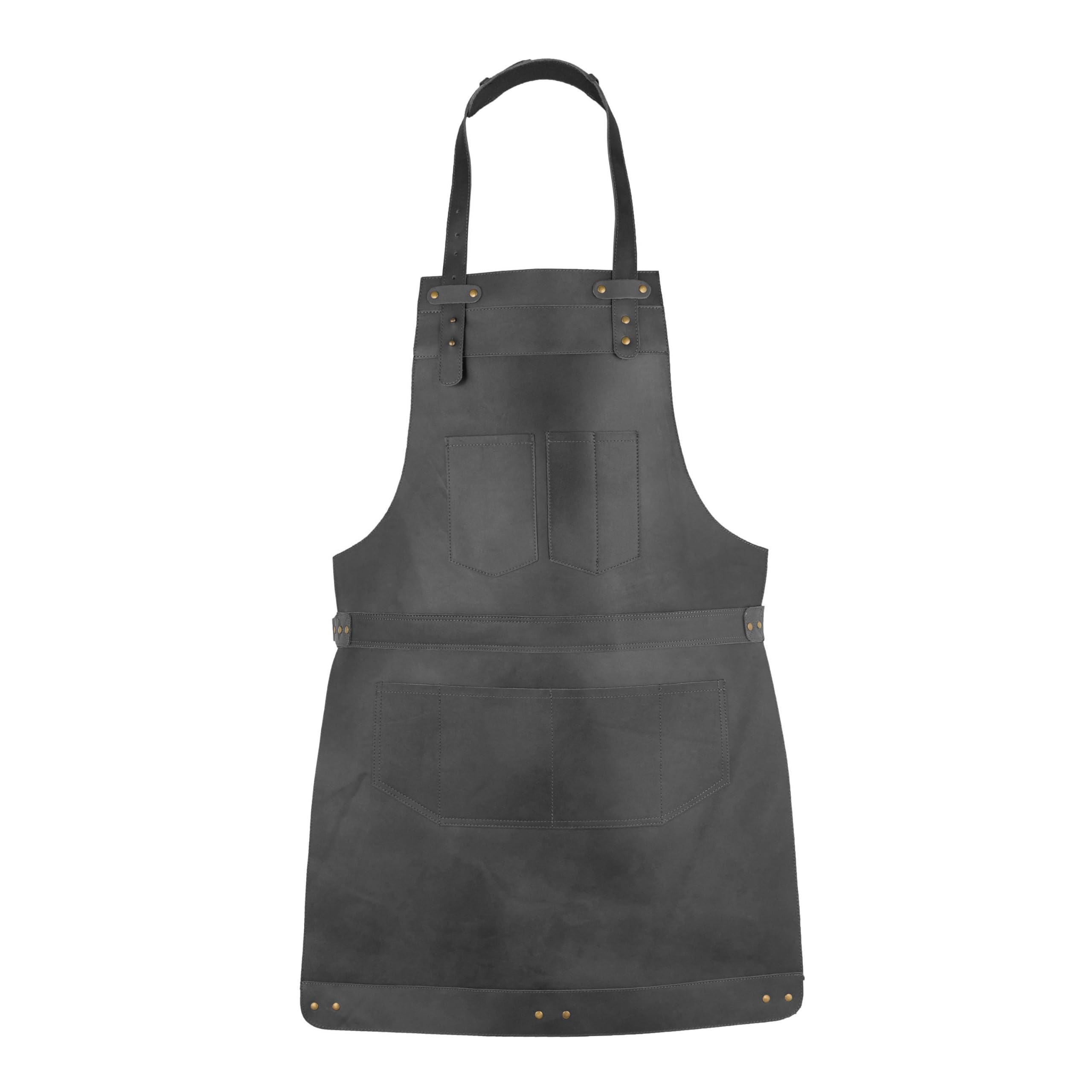 Full Grain Leather Apron Butcher -Cook-BBQ -Cooking - Wood work - Cheff - BBq Grill Gift - DIY - Grill Apron (Black)