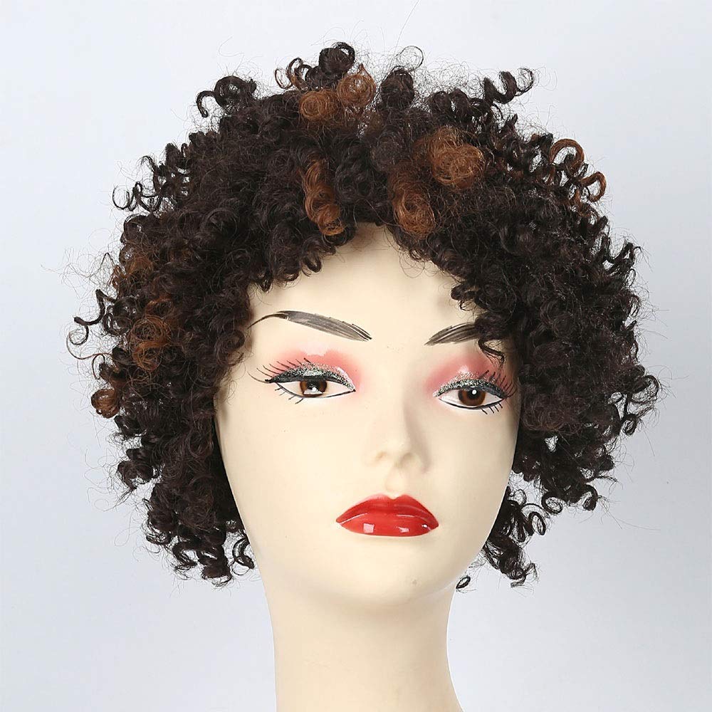 Perruque noire perruque volume explosion cheveux courts frises coupe afro femme