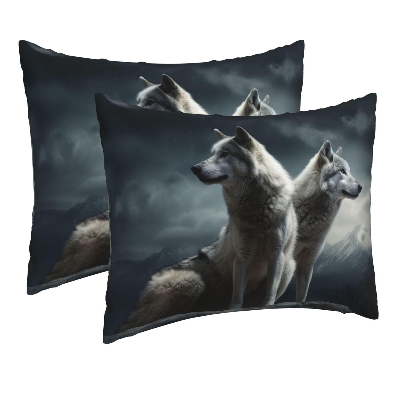 2 Pack Pillow Cases with Hidden Zipper, Soft Breathable Pillow Covers for Hair and Skin, Wolf at Night Pillowcases 16"x20" Bed Pillow Protectors Cover for Sleeping Gifts
