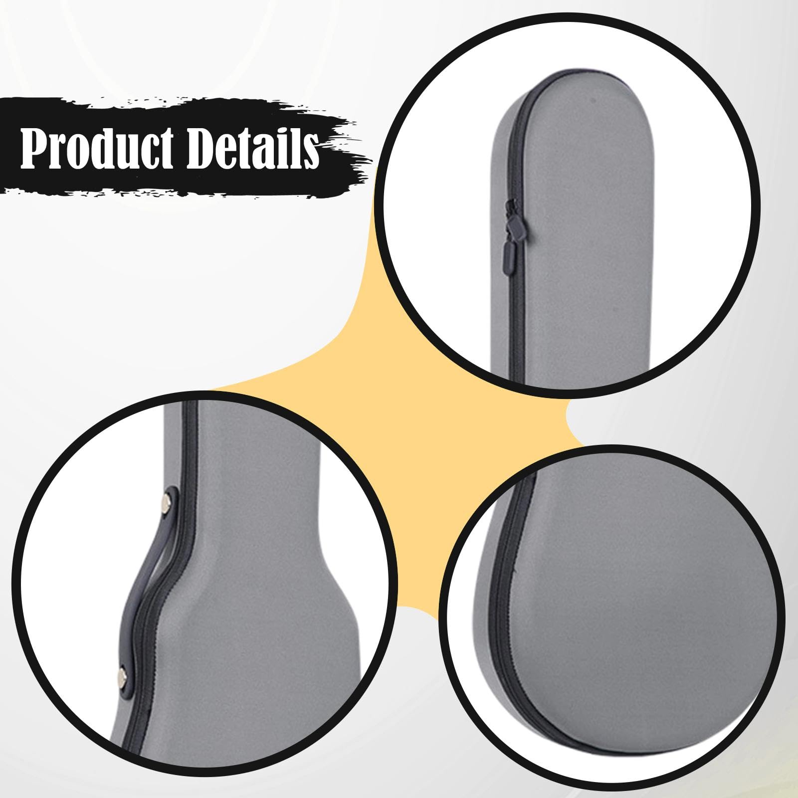Ukulele Valise Rigide Sac Transport Étui Instrument Épaisseur 8mm Mousse EVA Tissu Tricoté Résistant Poignée Silicone Convient Au Rangement, Gris