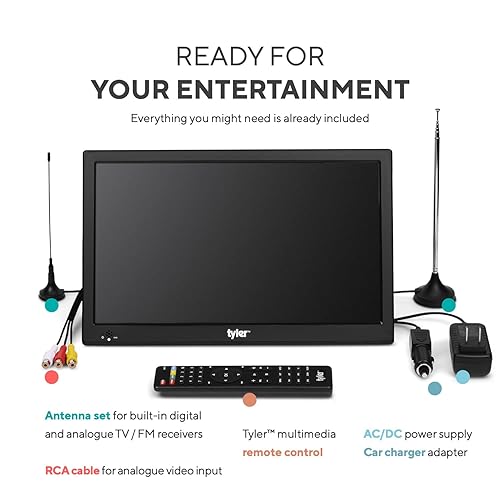 Miniatura 6 de Tyler Monitor LCD portátil de 13 pulgadas con batería con capacidad inalámbrica HD-TV, HDMI, ranura SD, USB, RCA, ACDC, radio FM, cargador de coche,