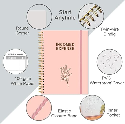 Miniatura 9 de Rastreador simple de ingresos y gastos - Libro contable de ingresos y gastos para pequeñas empresas, 60 hojas (120 páginas), libro de registro de