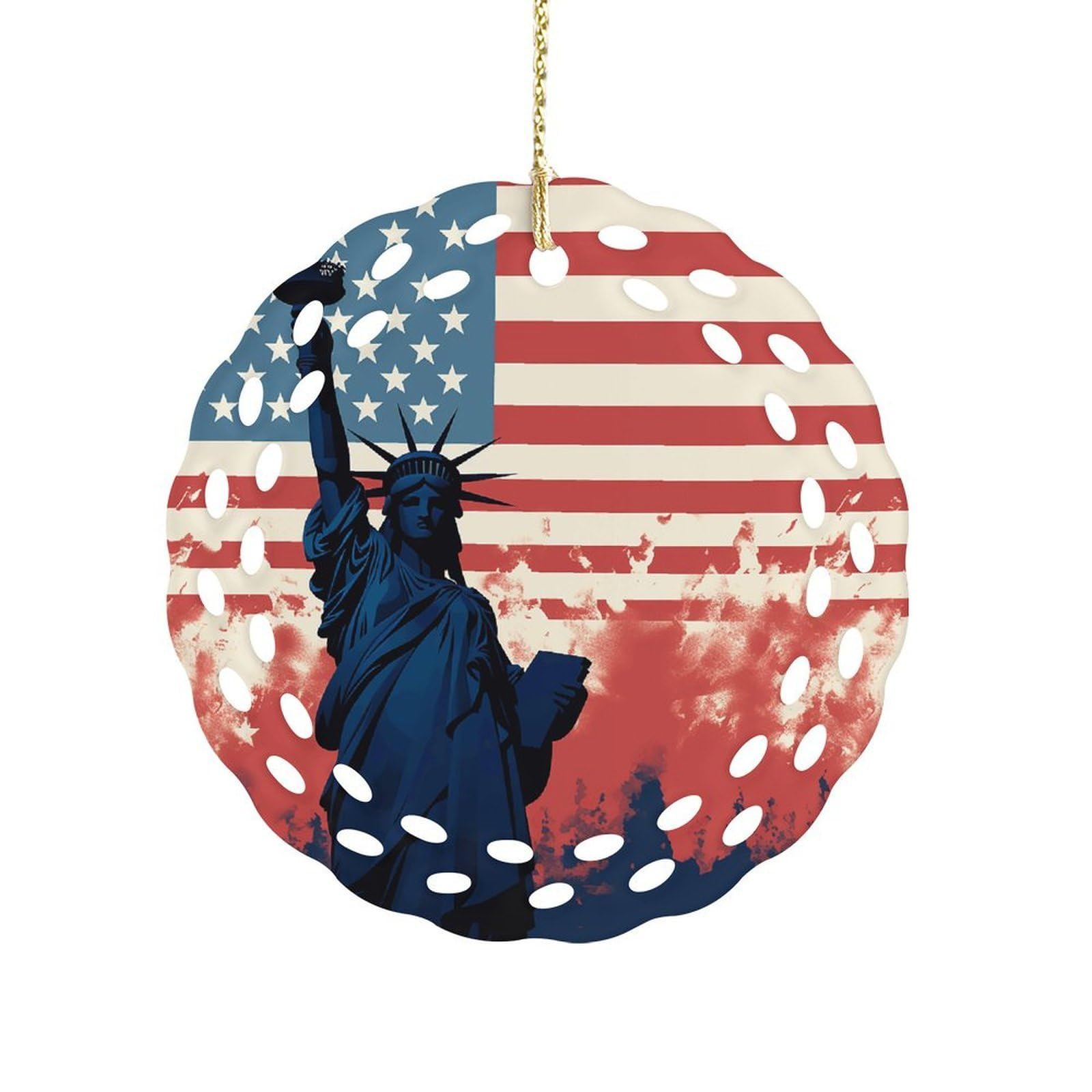 Fodpand Women's Style Flag With Silhouette Of Lady Liberty Ceramic Ornament For Home Decor 3.2" Round Tree Decoration Christmas Ornaments For Men Double-Sided Design