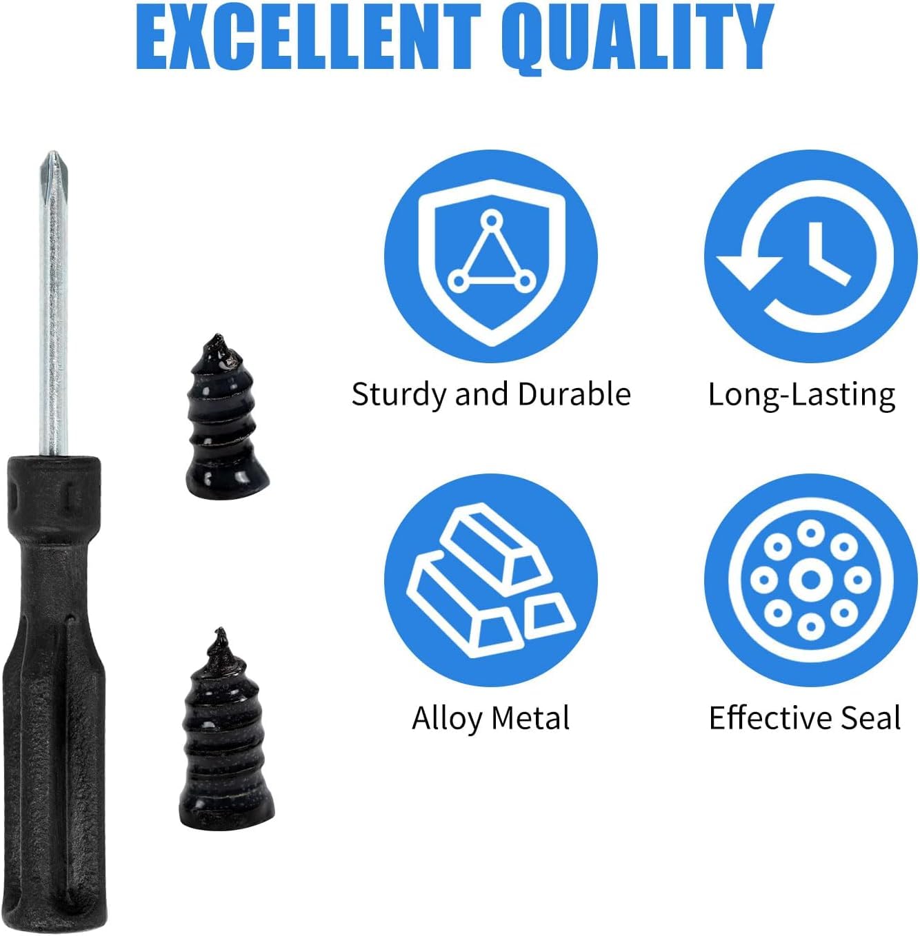 100PCSTire Repair Rubber Nails, Screw in Tire Repair Nails Kit with a Screwdriver, Tire Repair Screws, Self-Service Tire Plugs Screw Type, Tire Repair First Aid Kit for Car, Motorcycle, Truck