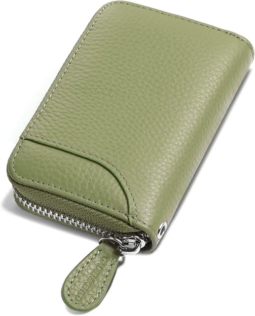 GADIEMKENSD Women Credit Card Holder Small RFID Wallet Zipper for Travel Leather Accordion Wallets Inserts Case Photo Business Cards Organizer Cute Compact Credit Card Slot Cash Slots Light Green