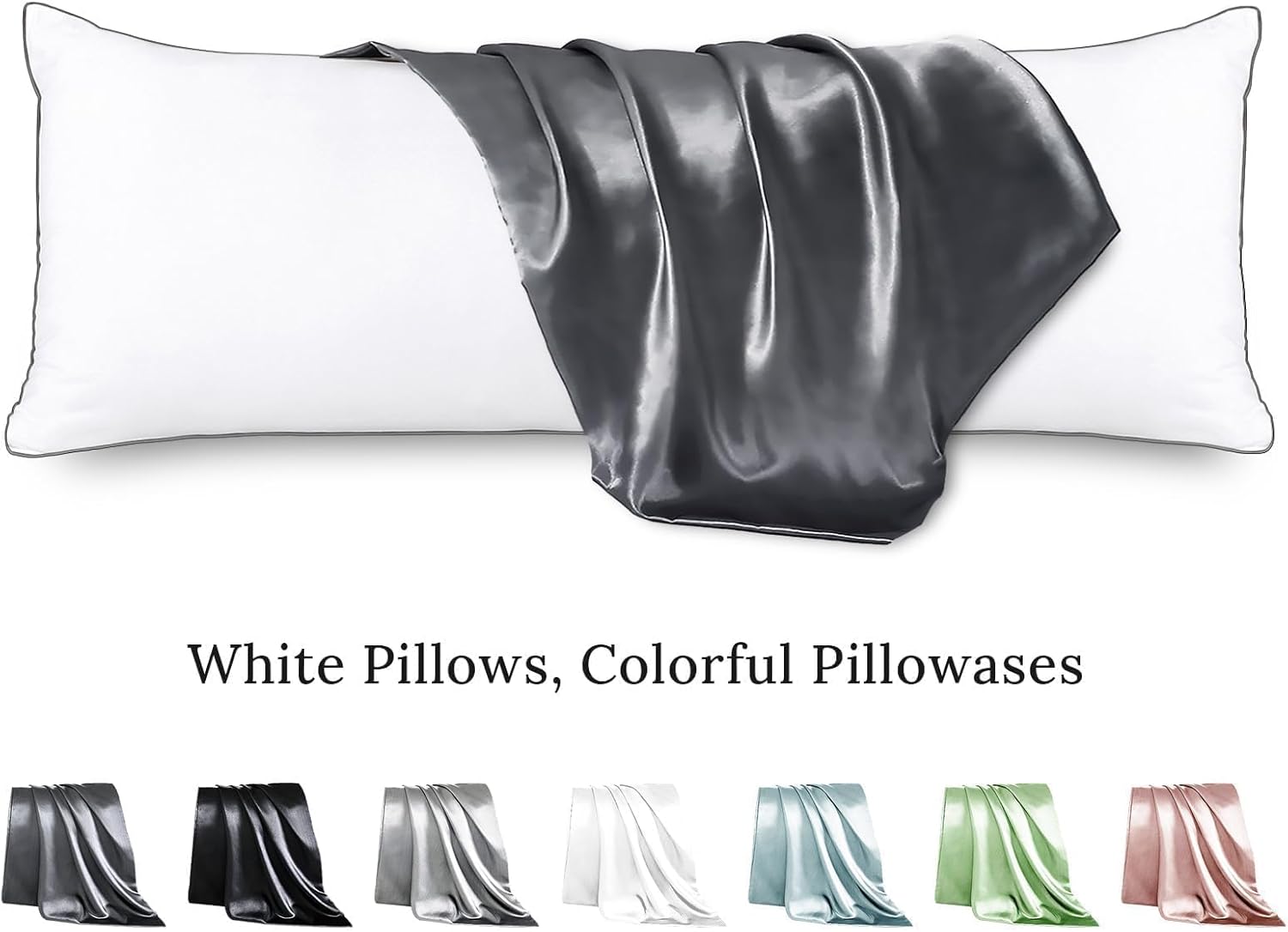 HUXMEYSON Body Pillow with Satin Pillowcase, Body Pillow for Adults, Removable Cover, Grey (20"x54") - Image 2