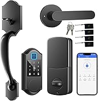 Vista 9 de Cerradura inteligente de puerta delantera con huellas digitales, 2 llaves y 4 tarjetas, juego de cerradura de puerta delantera con entrada sin