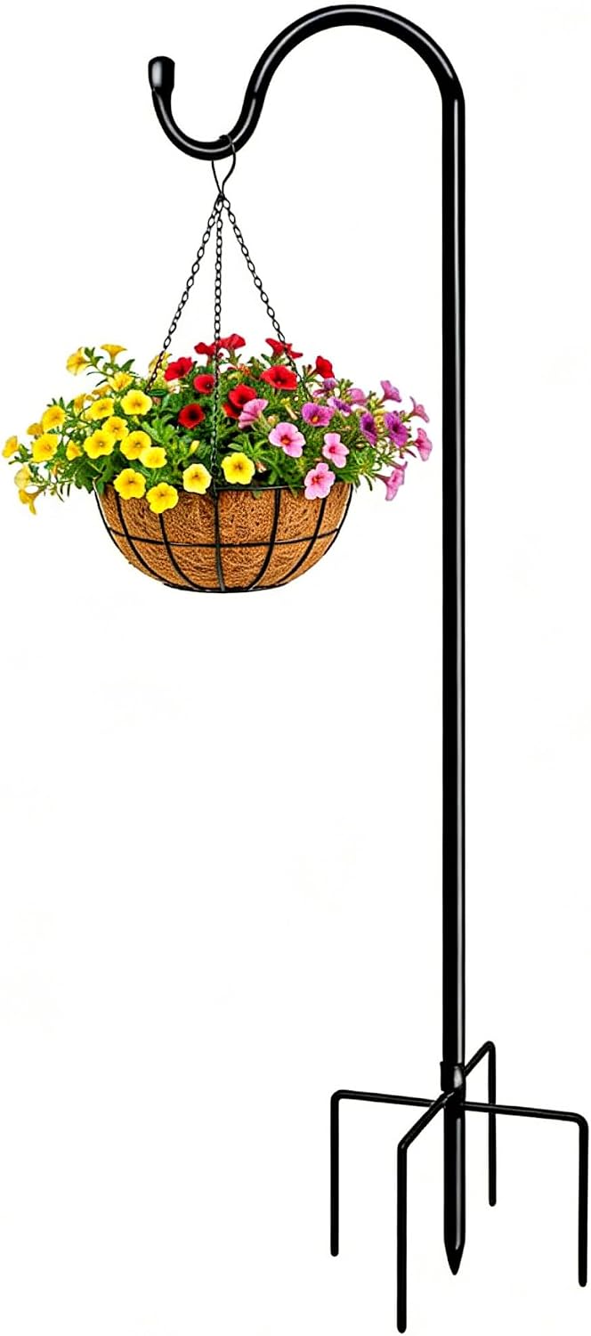 46 Inch Outdoor Rustproof Shepherd Hook, Metal Garden Hanging Hook for Bird Feeders, Plant Baskets, Lanterns, Wind Chimes, Yard Patio Lawn Decor 1 pack