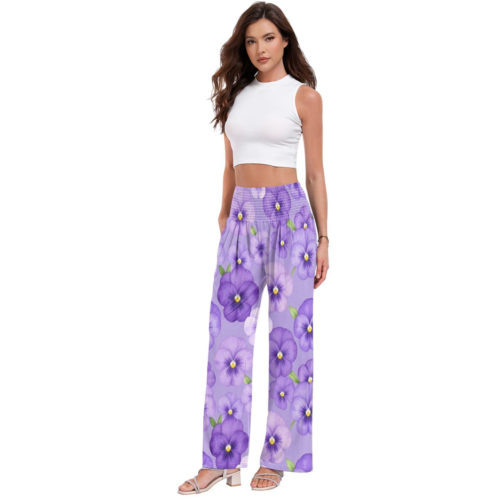 Pansy Purple - Pantalones palazzos para mujer, resistentes a las arrugas, pantalones casuales de viaje