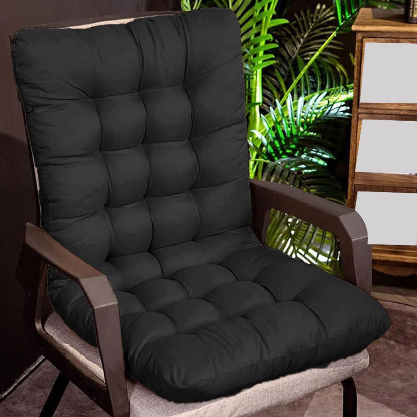 Cuscino ergonomico nero per sedia a sdraio, antiscivolo, con schienale alto, per casa, ufficio, patio, 110 x 50 cm, cuscino relax per il massimo comfort