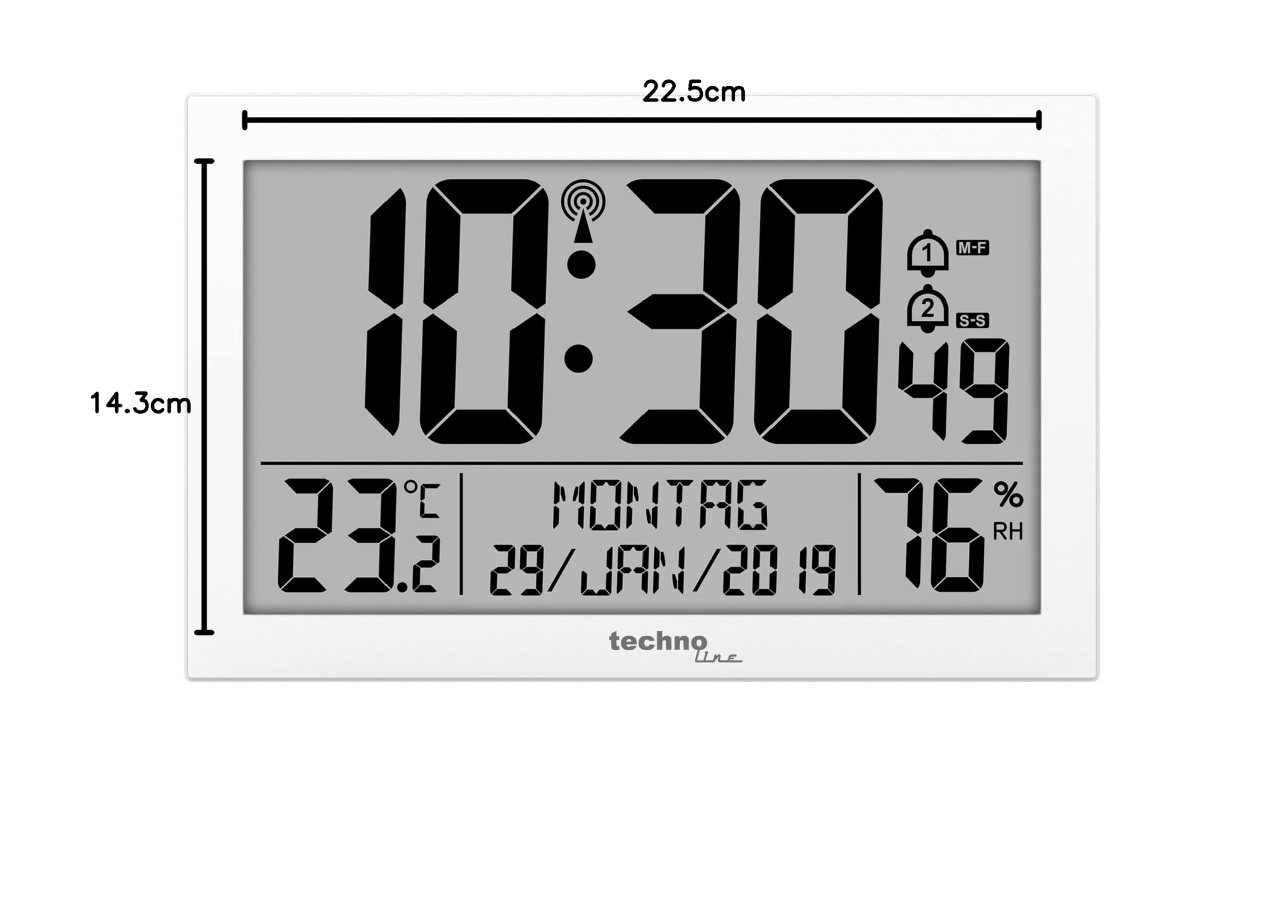 Technoline WS 8016 nowoczesny cyfrowy zegar ścienny z wyświetlaczem temperatury, tworzywo sztuczne, biały, 225 x 143 x 24 mm, WS8016 biały, 225 x 24 x 143mm