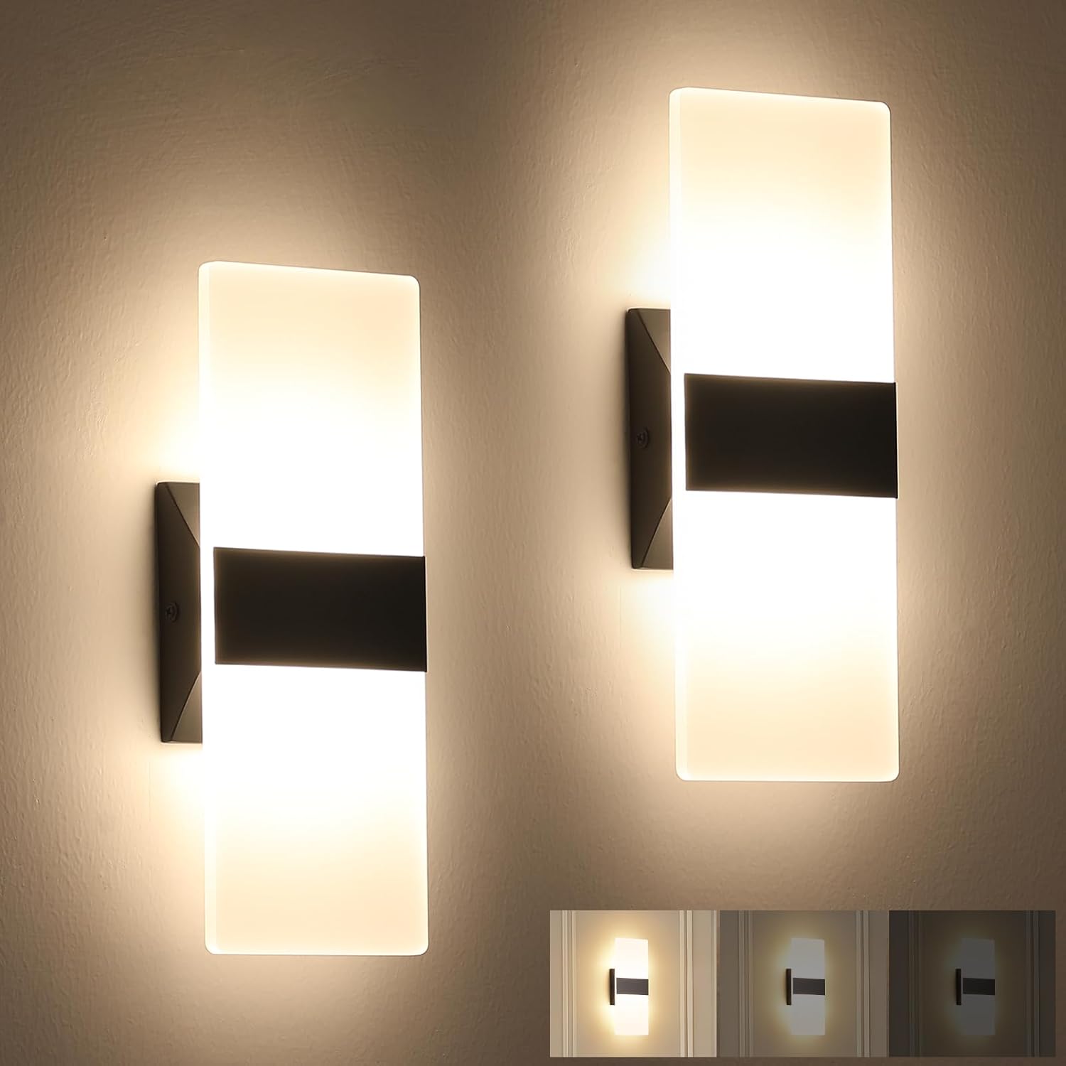 Joosenhouse Modern Dimmable LED Wall Sconce Set of 2, 11.4in Black Hardwired Light Fixture, 3000K Warm White Wall Lamp for Bedroom, Hallway, Staircase, Living Room