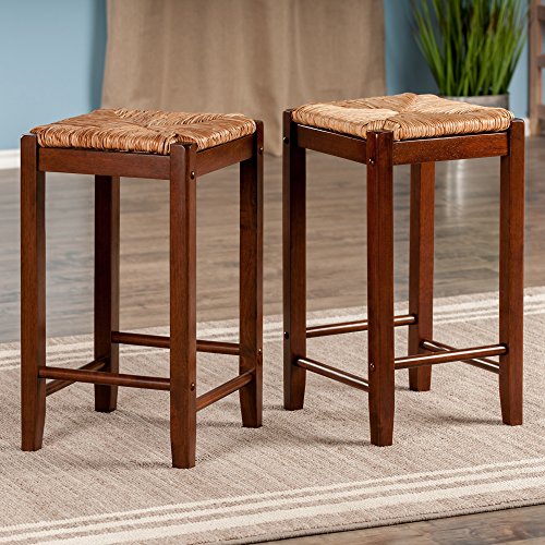 Winsome 2 Piece Bar Stools Rush Seat Kaden Set, Walnut #TOP2