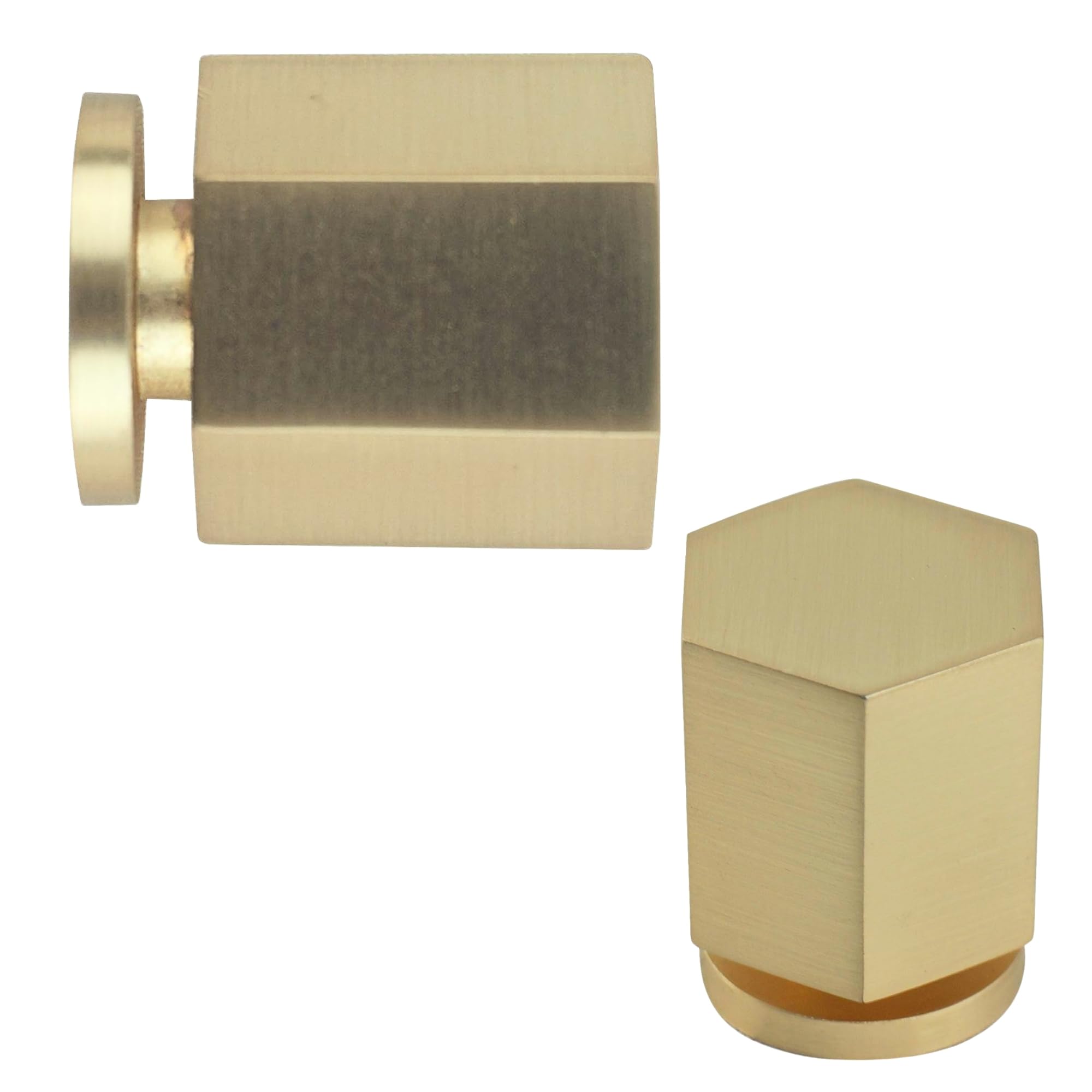 Keypak Brushed Brass 10 Pack Hexagonal Knobs 32Mm - Textured Drawer Knobs With Fixings Modern Industrial Cabinet & Cupboard Handles