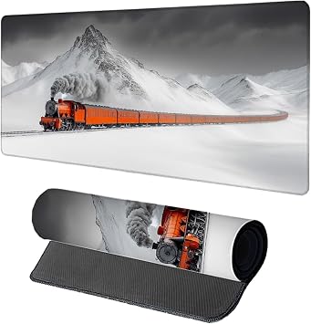 Gaming Mouse Pad Large, White Mouse Pad 24x12in, Train Desk Mat with Non-Slip Rubber Base, Extended XXL Mousepad, Stitched Edges Desk Pad Mat for Computer Office Gaming Accessories, Gifts R-3666