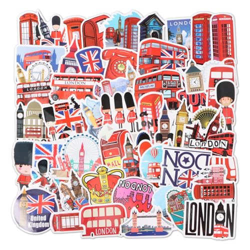 Litinliv Londres Pegatinas de Dibujos Animados, 50 Piezas Pegatinas Impermeables de El Autobús de Londres   Stickers Vinilo para Decoración y DIY, Stickers de Viaje