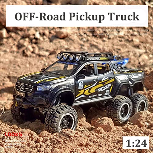 ZHFUYS 1/24 metal pickup toy truck,car for boys over 3 years old toys,six wheel alloy die casting pull back car toy (Black)