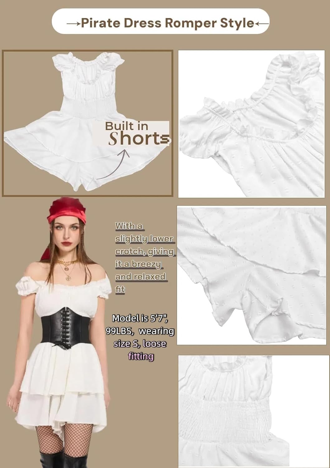 Womens Pirate Costume Dress Pirate Costumes Outfit for Women with Headscarf Corset Accessories 4PCS - Image 7