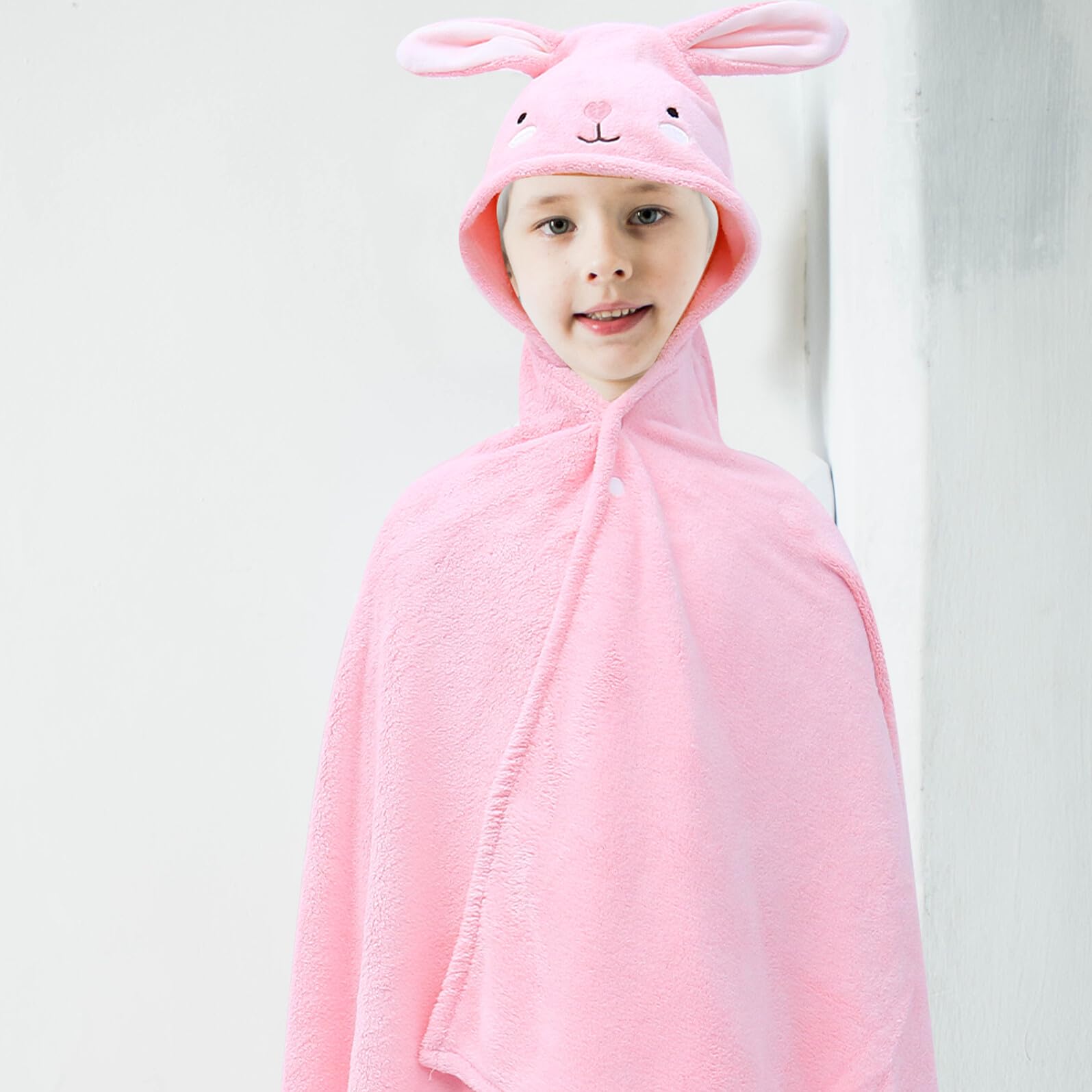 SEWACC Kinder Kapuzenbadetuch mit Cartoon Motiv aus Atmungsaktivem Polyester Hautfreundlich und Weich 70x140cm Rosa Kapuzen Badetuch für Babys und Kinder