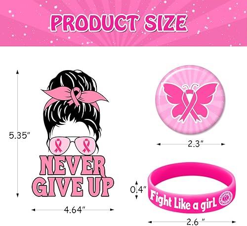 Miniatura 4 de 86 pulseras de concientización sobre el cáncer de mama, juego de decoraciones de concientización sobre el cáncer de mama incluye 50 calcomanías, 12