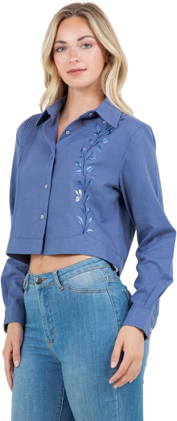 Mojito Women's Stylish Cropped Guayabera Shirt with Embroidery - Image 4