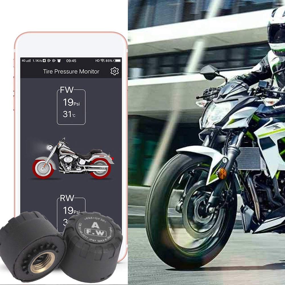 2pcs Moto Bluetooth TPMS Monitoraggio della pressione dei pneumatici Sensore interno esterno IP67