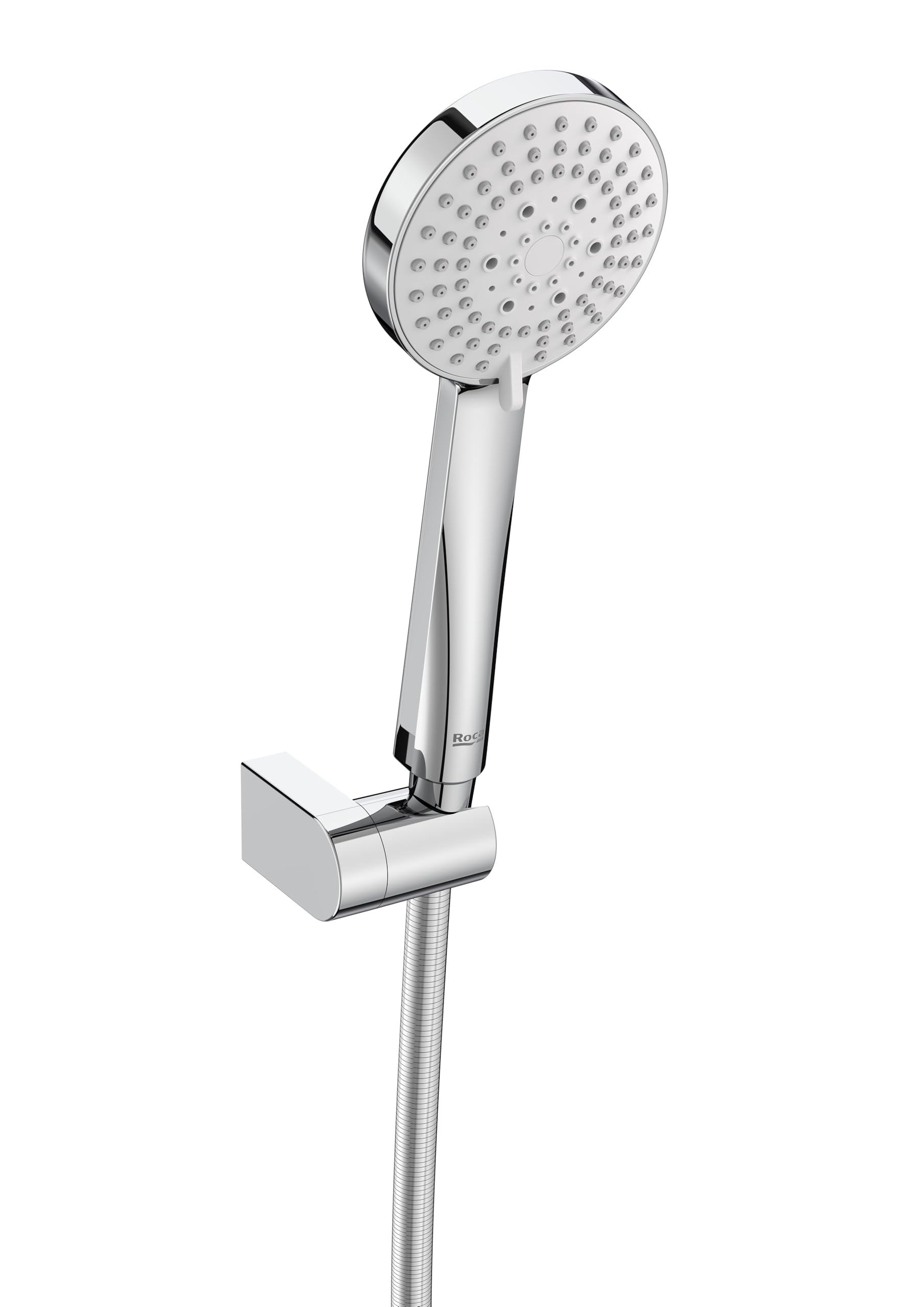 Roca,Stella,Set de ducha. Incluye ducha de mano de 100 mm de 3 funciones, soporte de ducha articulado y flexible de PVC satinado de 1,70 m,A5B1C03C00