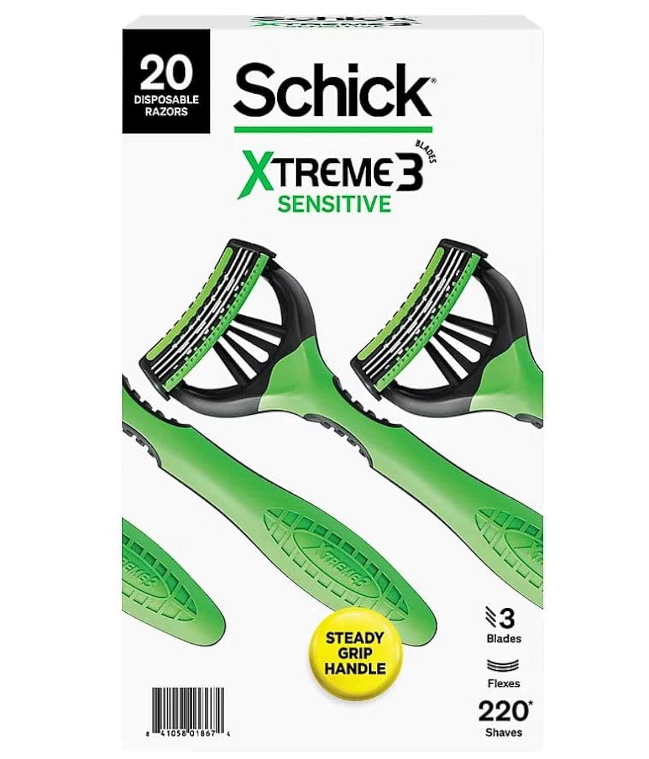 Schick Xtreme 3 - Maquinillas de afeitar desechables sensibles con aloe para hombres, 20 unidades, color verde