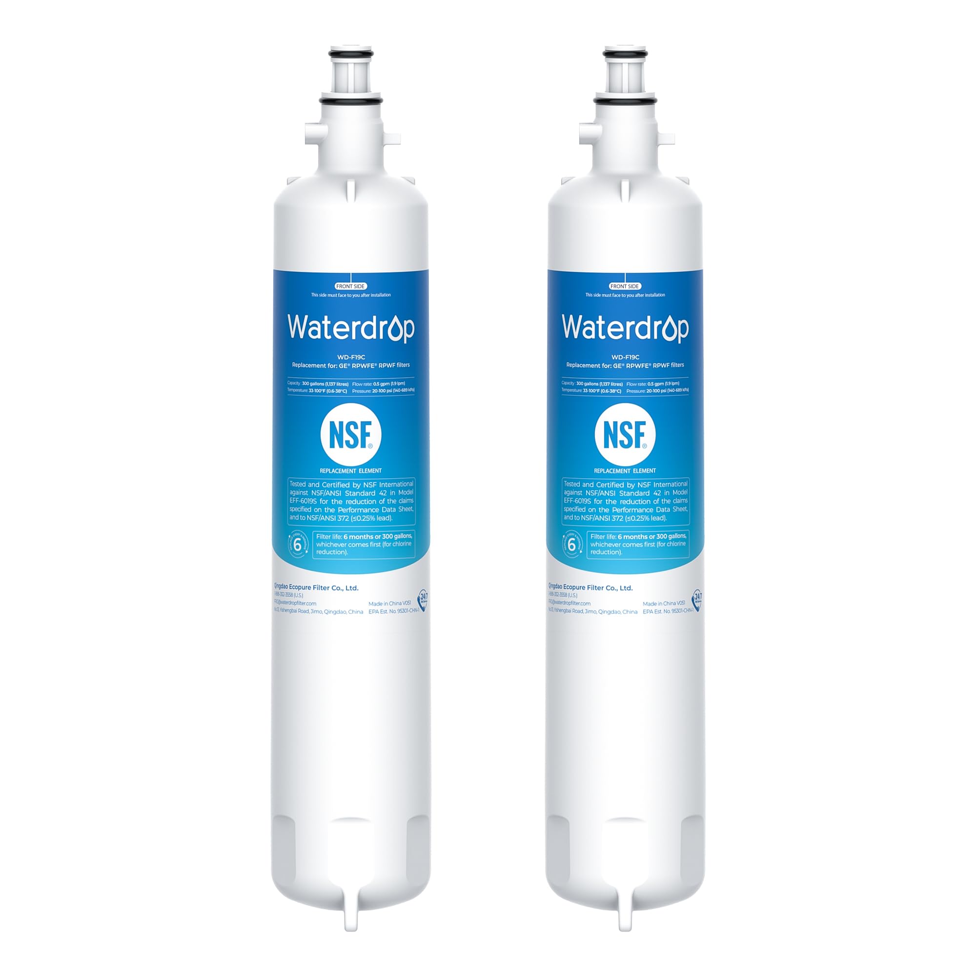 Waterdrop Replacement for GE® RPWFE®, RPWF (Built-in CHIP) Refrigerator Water Filter, Compatible with GFE28GYNFS, GFE28GELDS, PFE28KELDS, PFE28KYNFS, GFD28GELDS, PWE23KELDS, 2 Filters