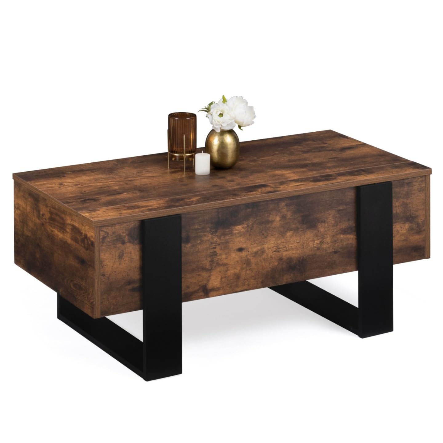 IDMarket - Mesa Baja con Bandeja Elevable Rectangular Phoenix Madera Efecto Envejecido y Negro