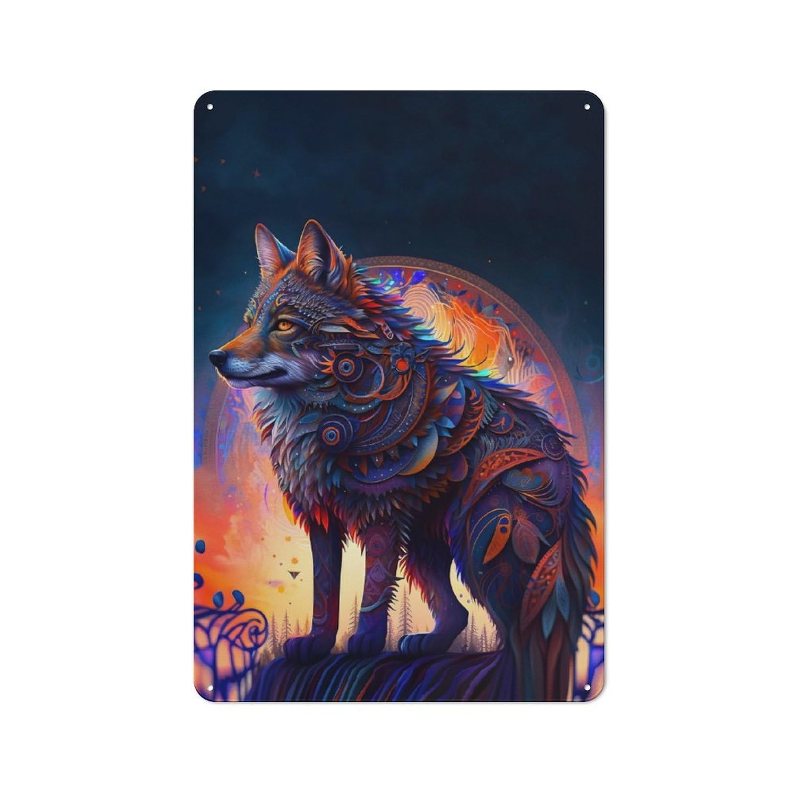 Junmoney Majestic Wolf 30X20cm Retro Tin Sign With For Living Room Or Hallway, A Decorative Metal Sign For Living Rooms And Hallways