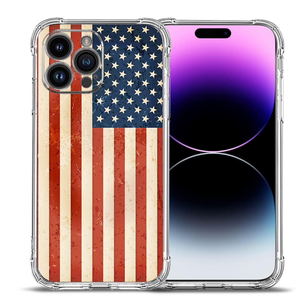 Beaucov Case for iPhone 14 Pro, Retro American Flag Drop Protection Shockproof Case TPU Full Body Protective Scratch-Resistant Cover for iPhone 14 Pro