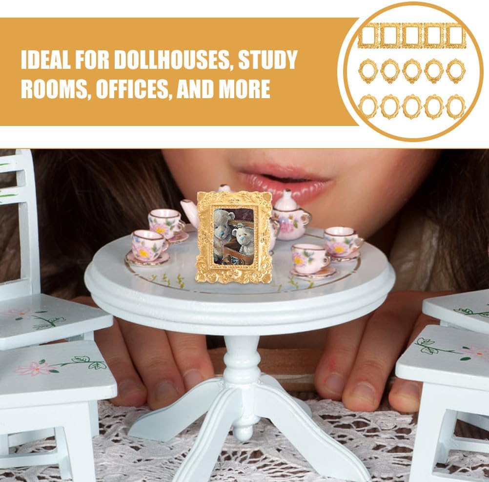 SHINEOFI 30pcs Mini Vintage Photo Frame Resin Crafts Small Picture Frames for Dollhouse DIY Jewelry Display Phone Case Decor - Golden