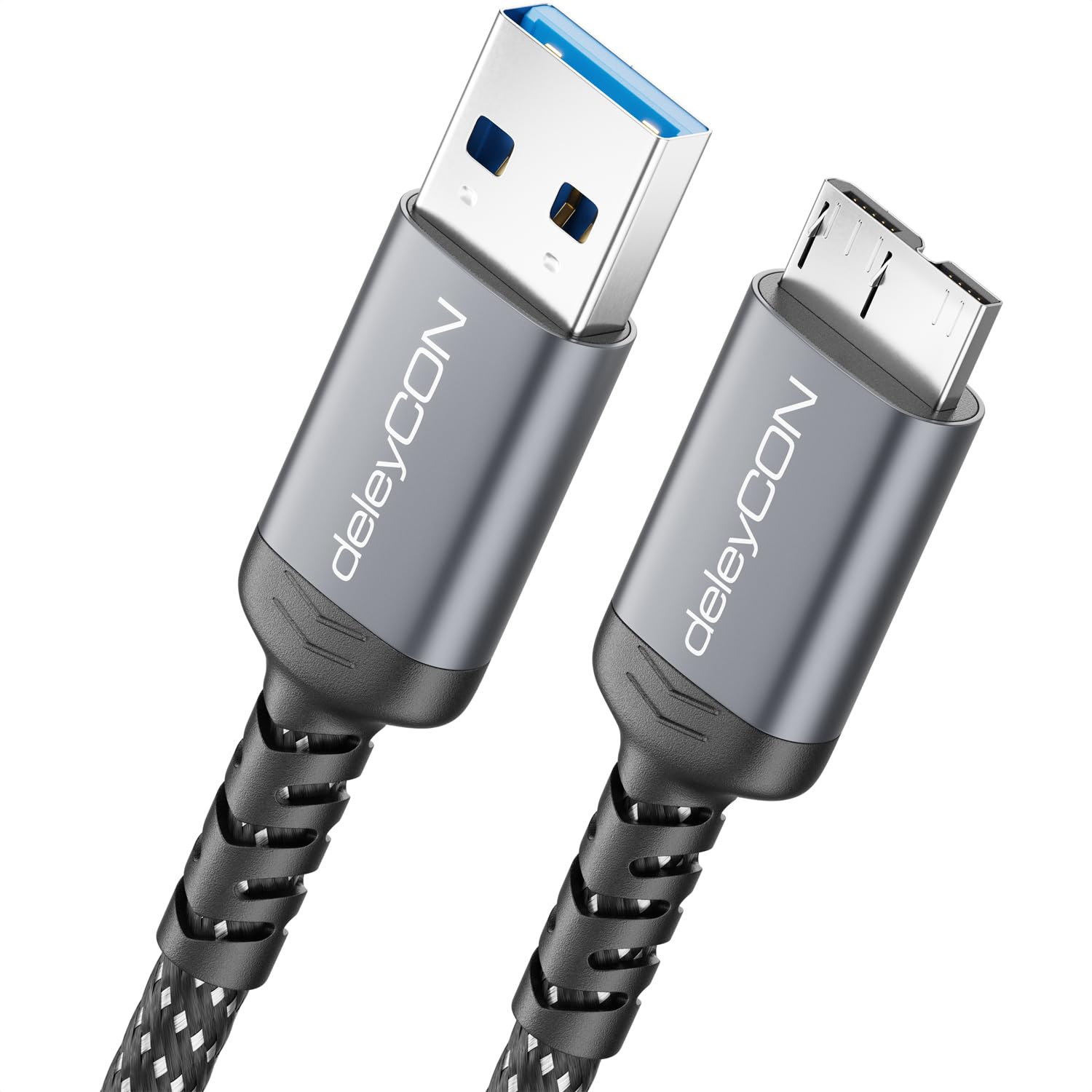 deleyCON 1,5m USB 3.0 Micro B Kabel 5Gbps - USB A auf Micro B Stecker - Datenkabel für Externe Festplatte HDD SSD - für Toshiba, WD, Seagate, Samsung Galaxy S5/ Note 3/Note Pro 12,2 Usw