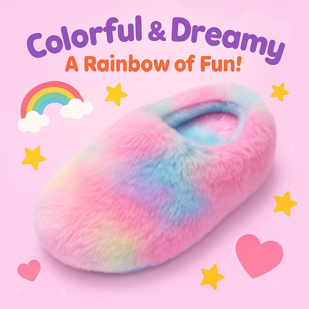 Girls Plush Faux Fur Slip on House Slippers Clog with Memory Foam - Bedroom Slippers Outdoor Indoor Faux Fur Lined - Image 2