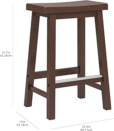 Miniatura 8 de Amazon Basics Taburete de bar con asiento de silla de montar de madera maciza para mostrador de cocina con reposapiés, fácil montaje - altura de 24