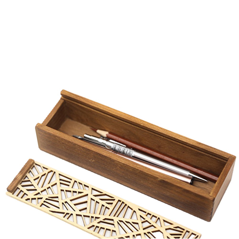 Lace Hollowed-out Wooden Pencil Case, Cooliya Carving Craft Stationery Box Creative Retro Pen Box Art Collection Box (B)