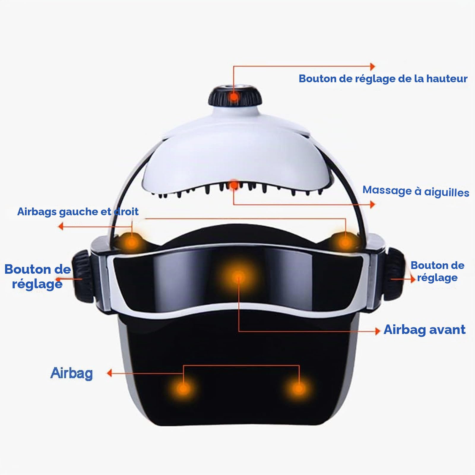 Casque de Massage électrique de la tête, Masseur de Vibrations à Pression d'air avec Massage Profond, Vibrations, Chauffage et Musique, Taille réglable, soulagement de la Douleur, Relaxation