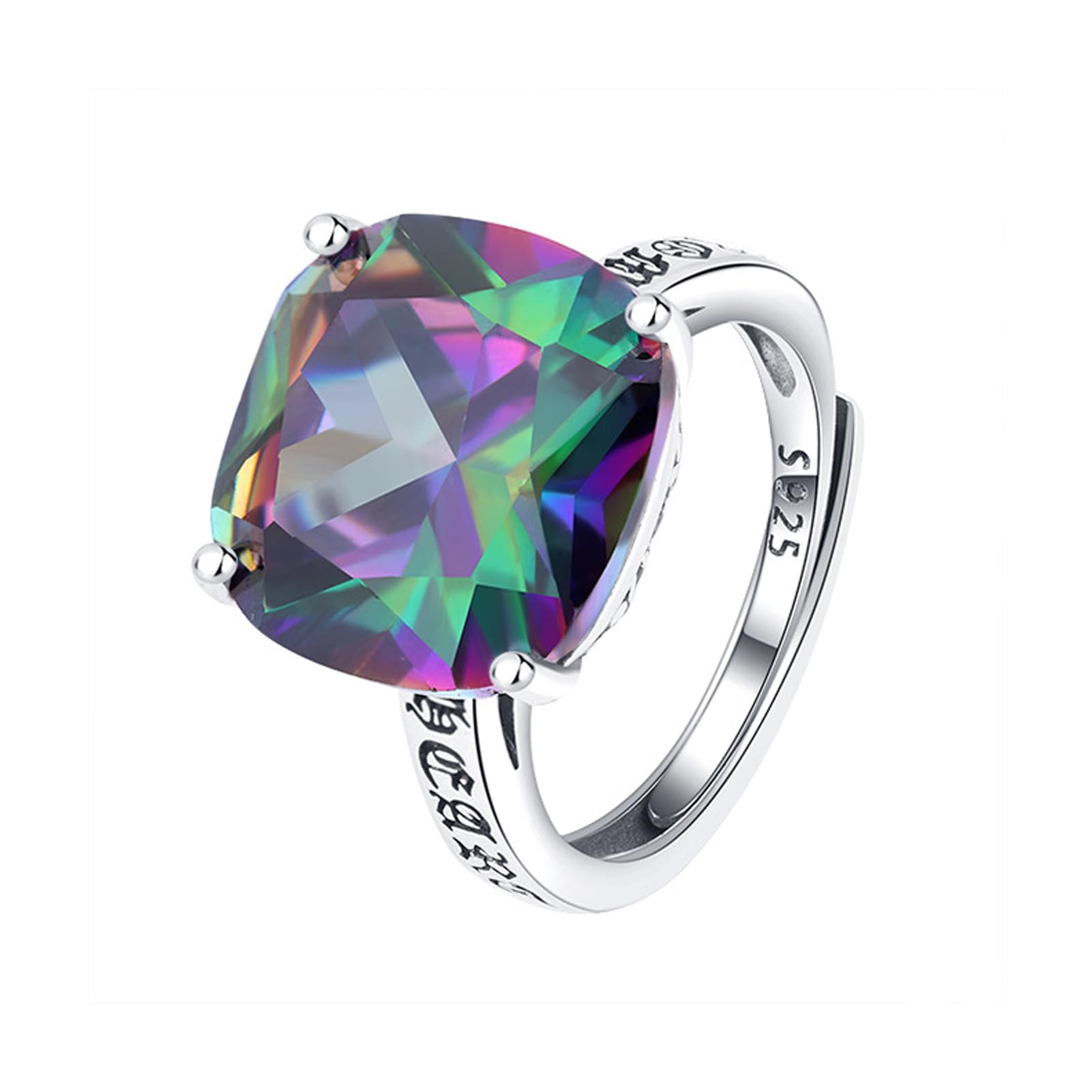 Bague réglable en argent 925 hixswnu avec zircon cubique coloré pour femme