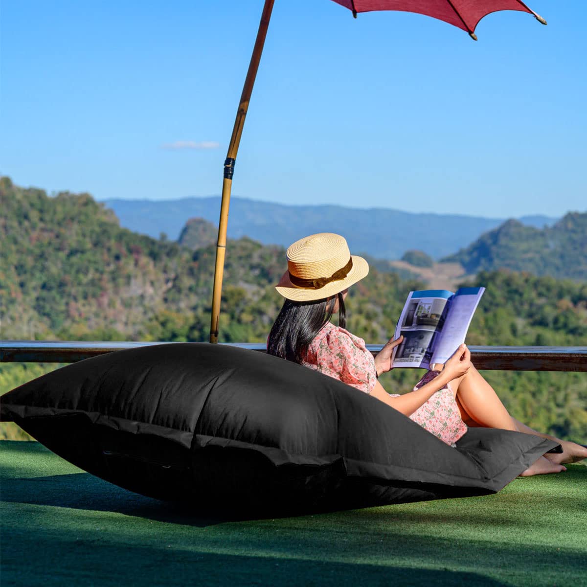 Muross Großer Sitzsack Stuhl Sofabezug Wasserdicht Outdoor Lazy Seat Bag Couch Cover ohne Füllstoff für Erwachsene Kinder Weiche Tatami Stühle Bezüge für Zuhause Garten Wohnzimmer (140 x 100 cm)