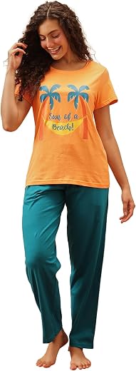 Clovia Women's Cotton Rich Printed Top & Pyjama