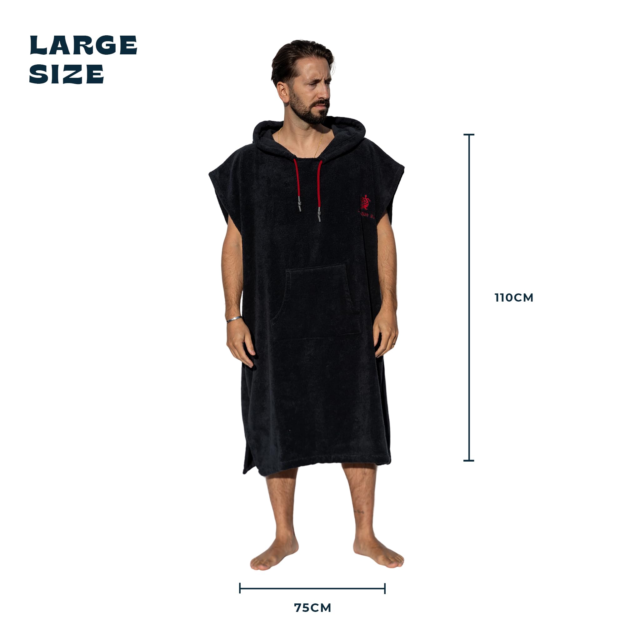Surf Poncho - Bata de Toalla Versátil sin Mangas, con Capucha y Bolsillo Delantero - Algodón Premium, Ideal para Surf, Natación, Camping y Deportes al Aire Libre - Unisex, Tamaño Grande