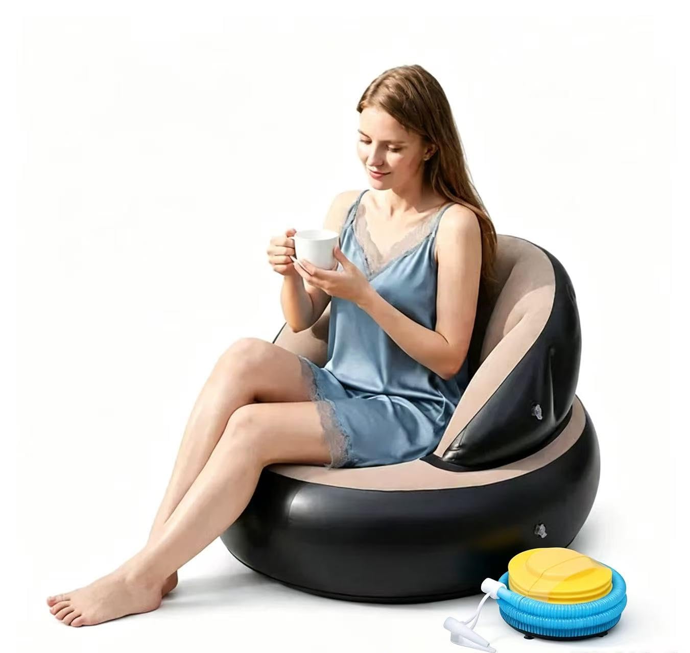 Sitzsack Aufblasbar Luftsofa Couch - Aufblasbares Sofa mit Fußpumpe Beflockt - Camping Sofa Aufblasbar für Indoor Outdoor Balkon Garten - Inflatable Sofa Bean Bag Chair 77x77x58 cm Grau