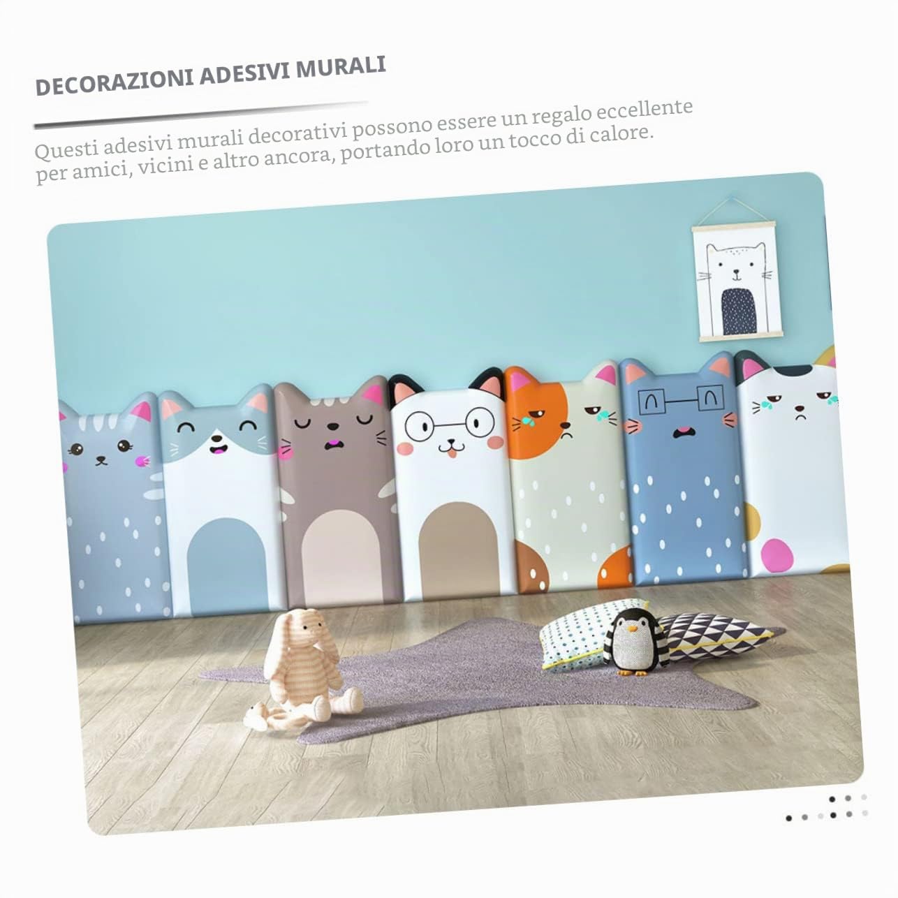 jojofuny Adesivi Murali Imbottiti Per Cameretta Bambini 3D Gatti Animali Decorazioni Parete Morbide Autoadesive Set 2 Pezzi 19.69X9.84X0.59In Per Asili Sale Giochi
