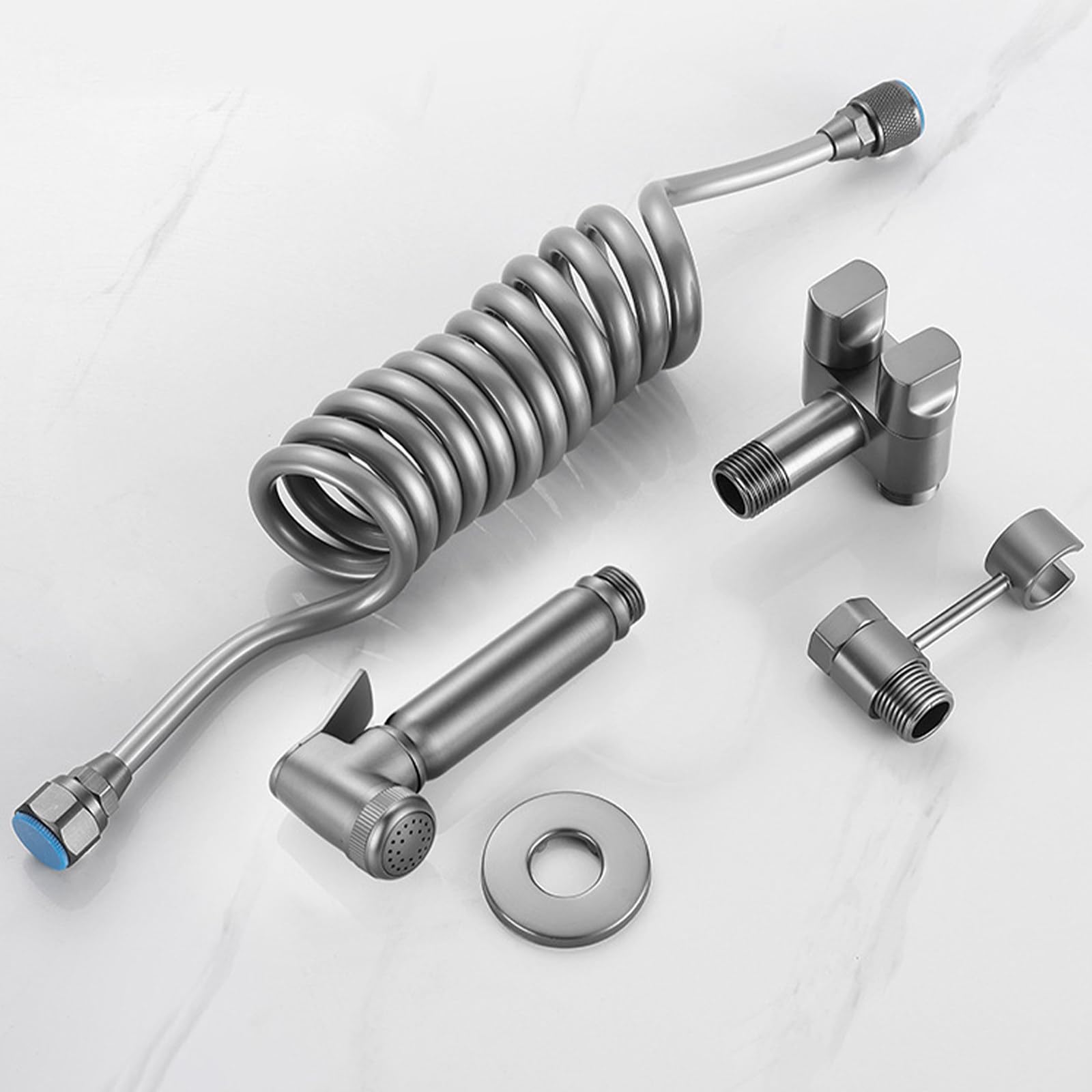 Spruzzatore portatile per bidet per WC, doppia valvola di controllo 1-in-2-out, kit spruzzatore per rubinetto WC, spruzzatore per pannolino e attacco bidet con tubo flessibile per bidet per lavaggio